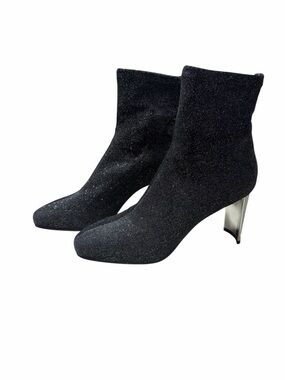 NWOB Lola Cruz Sheena Black Glitter Sock Bootie Silver Heel EUR 40 US 10